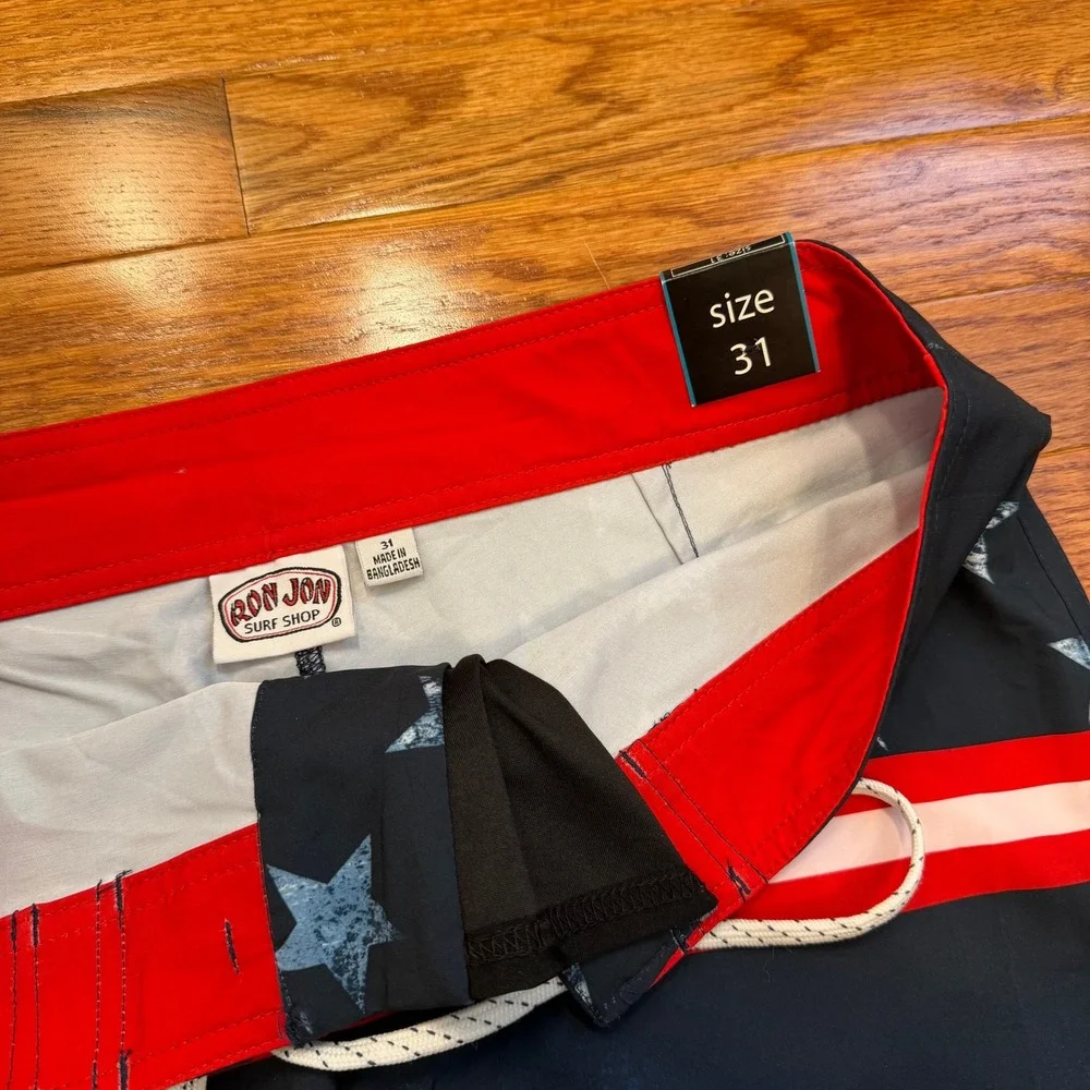 New Ron Jon Surf Shop Board Shorts Bathing Suit Mens 31‎ American Flag July 4th
